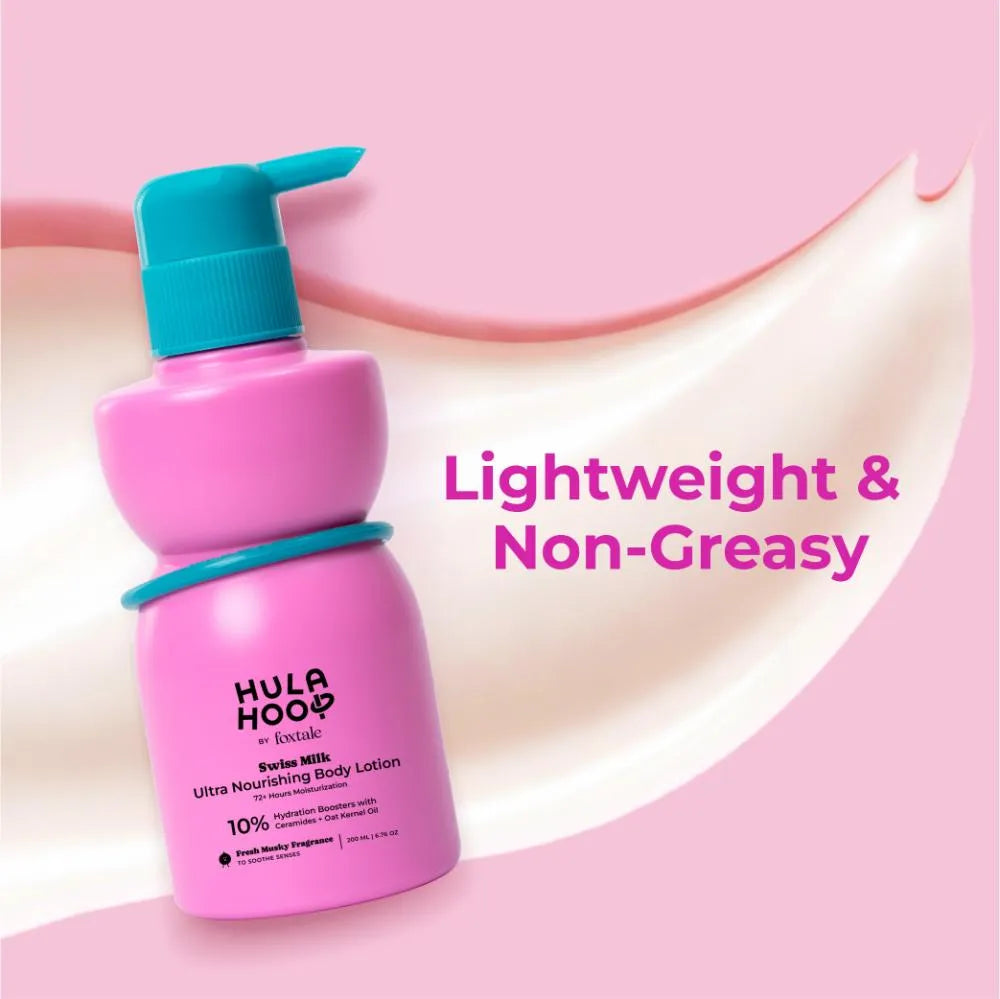 Foxtale Hula Hoop Swiss Milk Ultra Nourishing Body Lotion| 72+Hrs Long Hydration & Moisturization | 200 ml
