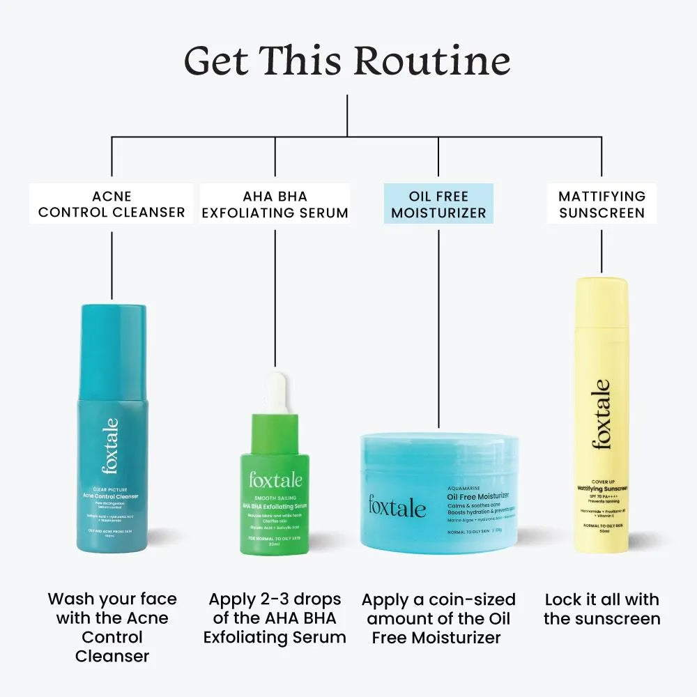 Foxtale Oil Free Moisturizer with Marine Algae Extract, Hyaluronic Acid, Niacinamide and Betaine, Lightweight & Non- sticky, For Oily & Acne-Prone Skin, Men & Women, 100 gm