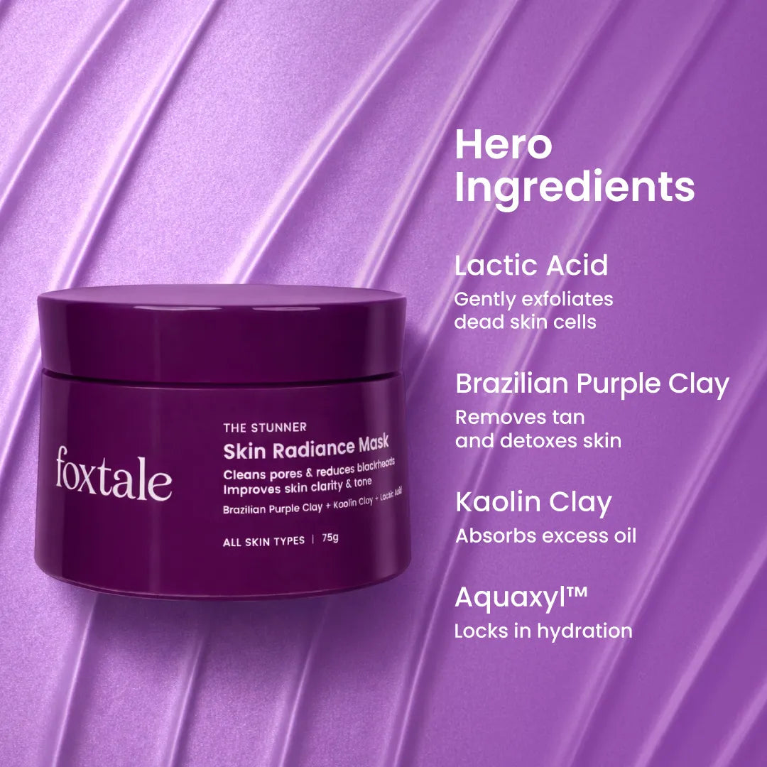 Foxtale De-Tan Skin Radiance Mask, With Lactic Acid, Brazilian Purple Clay & Kaolin Clay 75 gm