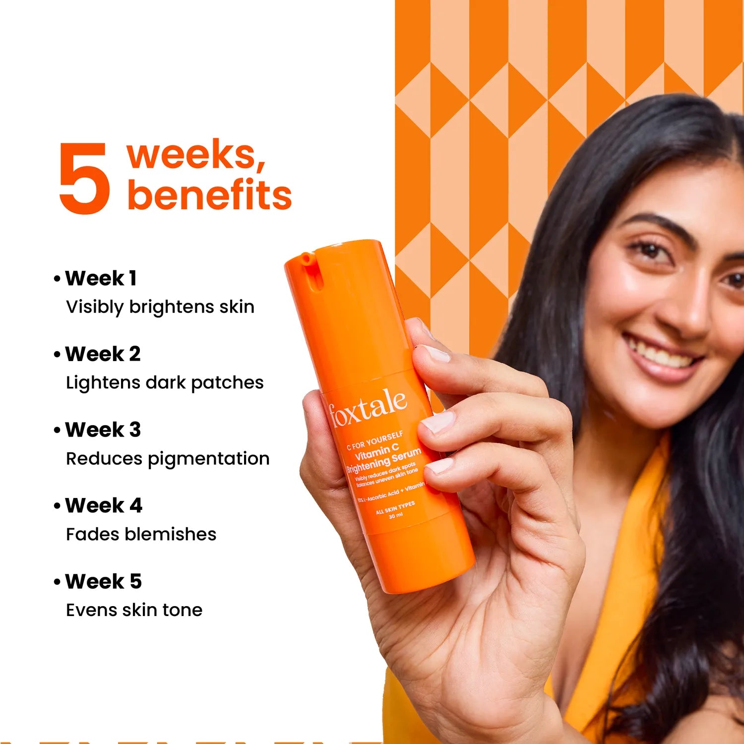 Foxtale Vitamin C Face Serum withA L-Ascorbic Acid and Vitamin EA Brightening Serum - 30 ml