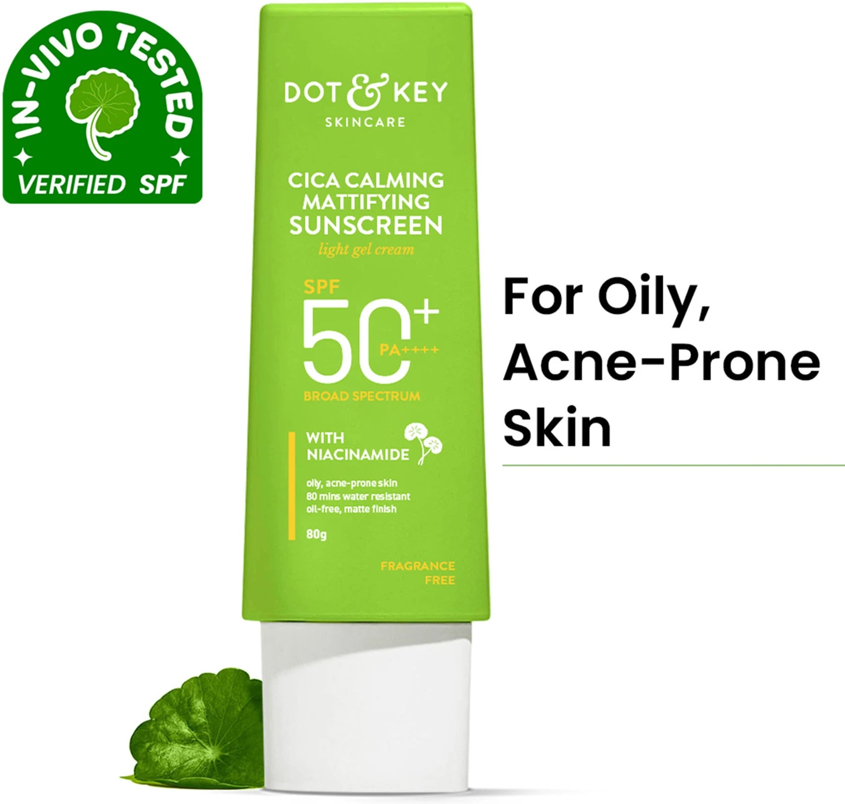 Dot & Key CICA Calming Niacinamide Sunscreen with SPF 50 PA+++ | In-Vivo Tested Face Sunscreen for Oily, Acne Prone & Sensitive Skin | 80 gm