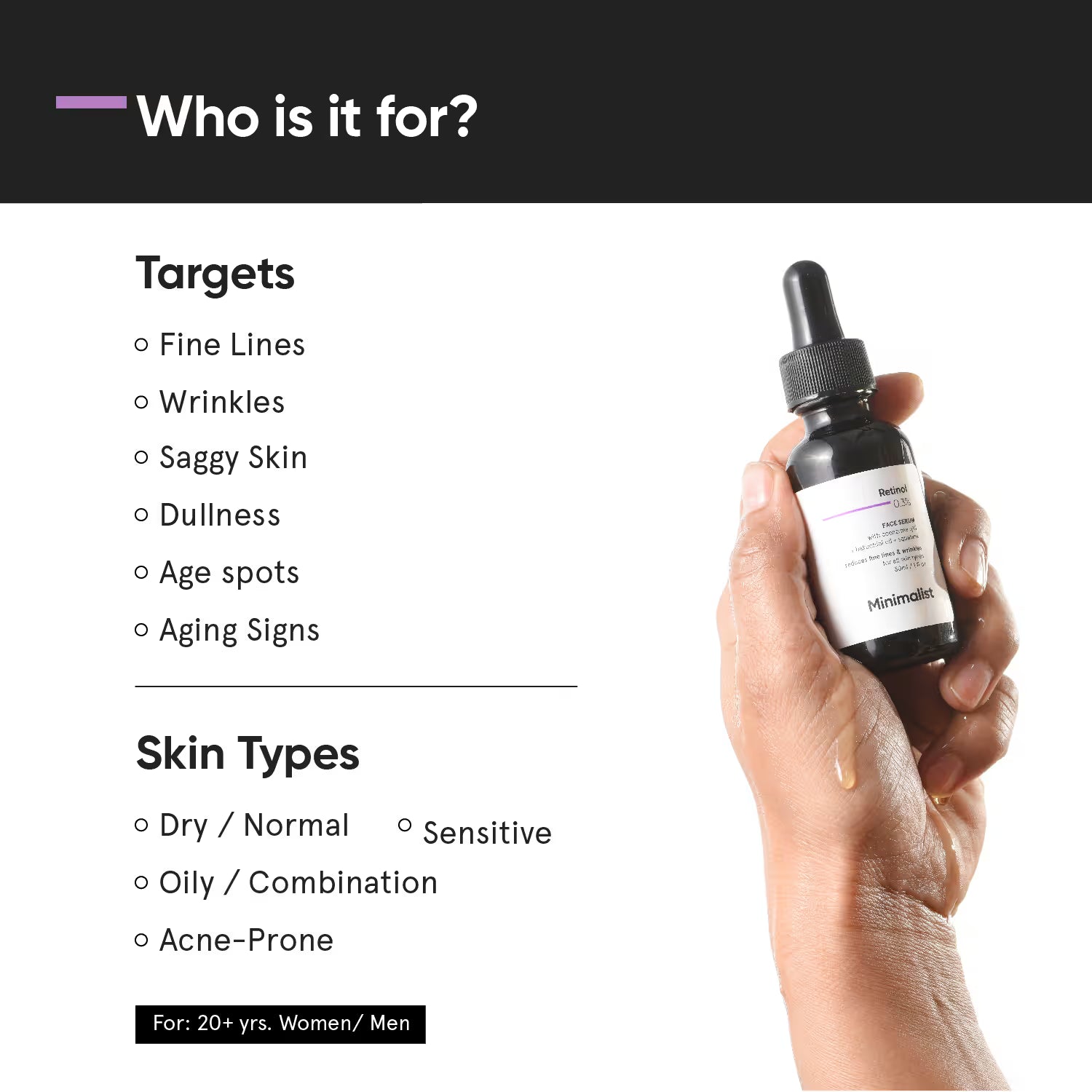 Minimalist 0.3% Retinol Face Serum For Anti Ageing fine lines wrinkles With Coenzyme Q10 (30ml)