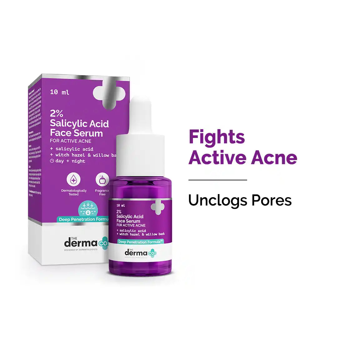 The Derma co. 2% Salicylic Acid Face Serum with Witch Hazel & Willow Bark For Active Acne - 10 ml