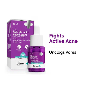 The Derma co. 2% Salicylic Acid Face Serum with Witch Hazel & Willow Bark For Active Acne - 10 ml