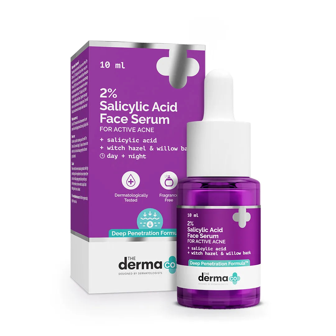 The Derma co. 2% Salicylic Acid Face Serum with Witch Hazel & Willow Bark For Active Acne - 10 ml