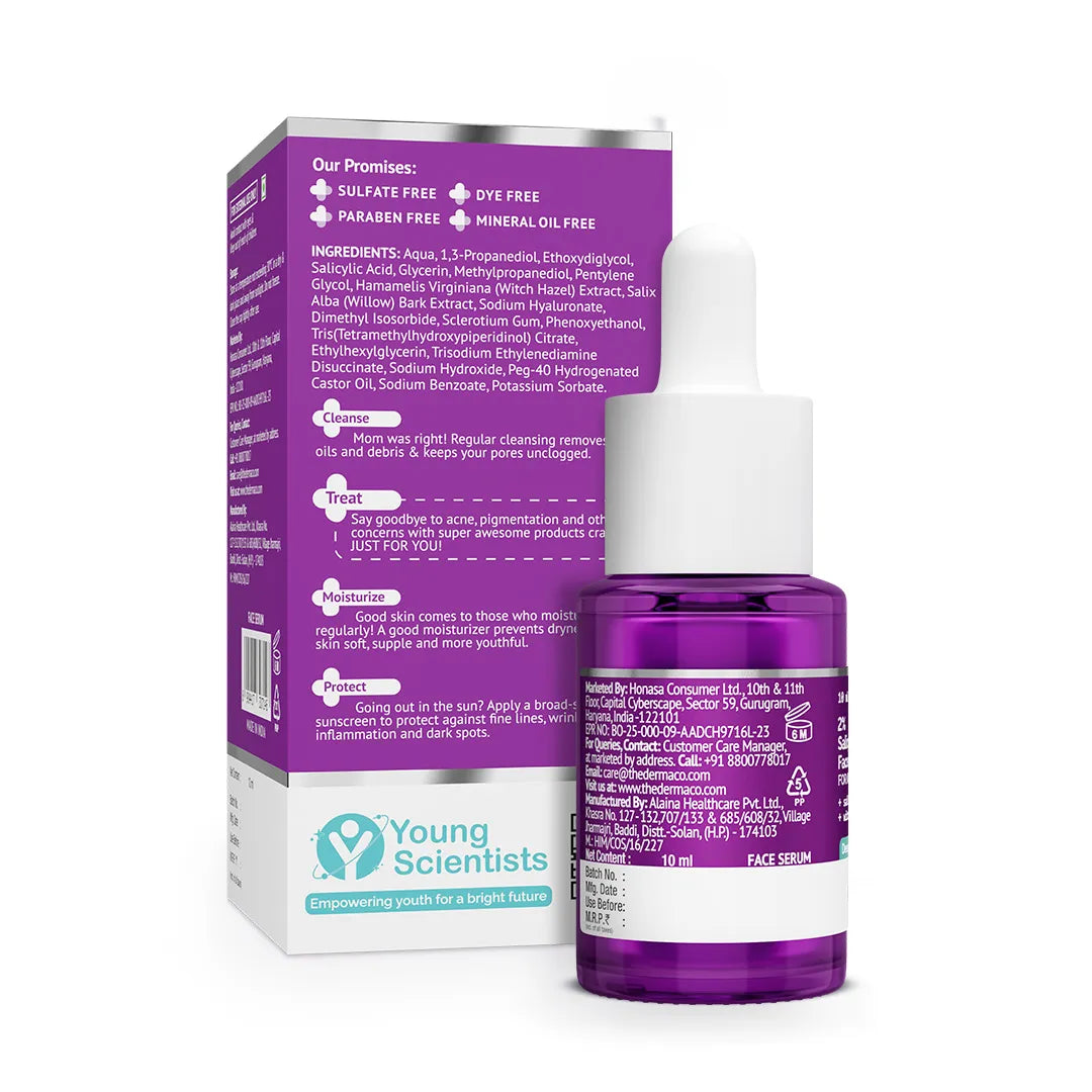 The Derma co. 2% Salicylic Acid Face Serum with Witch Hazel & Willow Bark For Active Acne - 10 ml