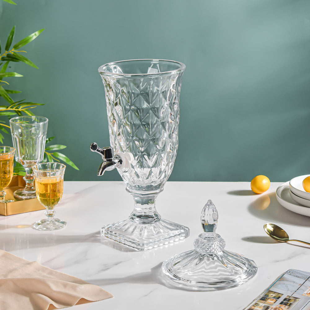 Vintage Cut-Glass Beverage Dispenser – 1.8L Crystal Diamond Tap (ADX5301-3)